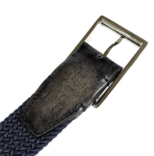 Berluti Classic Tressé Mesh Leather Belt Navy Size 85