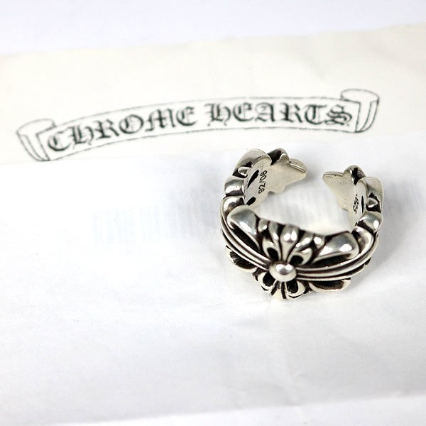 CHROME HEARTS Double Floral Cross Ring Silver Size JP 25.5