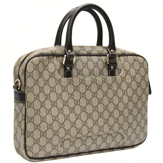 GUCCI GG Supreme Leather Briefcase Brown