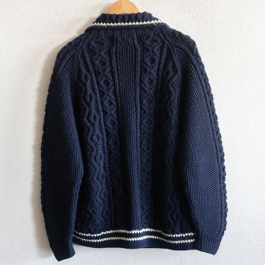 INVERALLAN 3A Lumber Cable Knit Cardigan Navy Size L