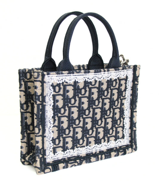 CHRISTIAN DIOR Oblique Mini Book Lace Navy Bag