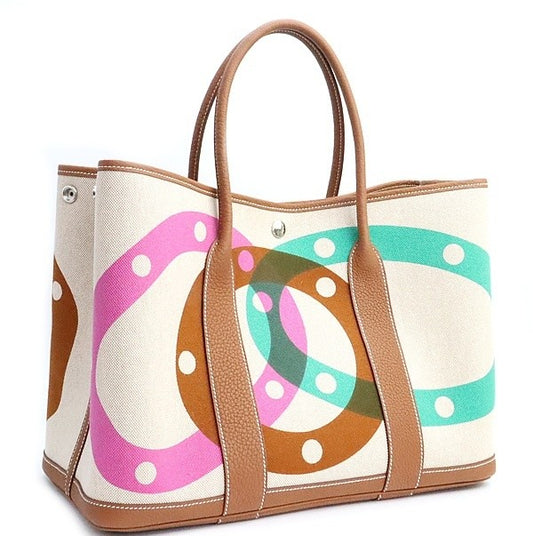 HERMES Garden Party PM Toile H Beige Gold Tote