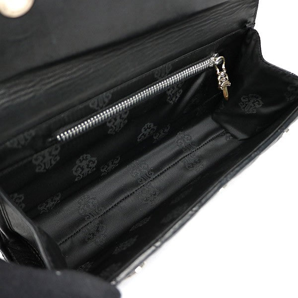 CHROME HEARTS Large Cross Leather Clutch Bag Black