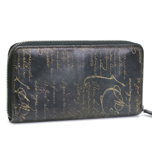 Berluti Calligraphy Leather Round Zip Black