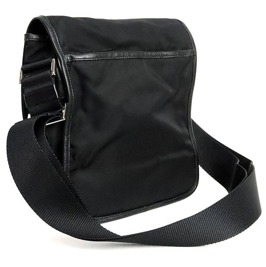 PRADA Triangle Logo Nylon Flap Shoulder Bag Black