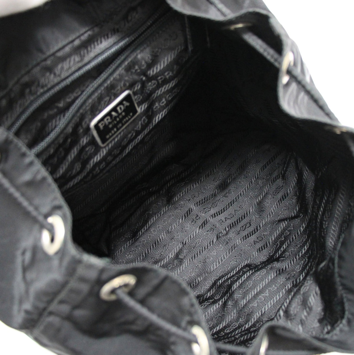 PRADA Triangle Logo Double Pocket Nylon Backpack Black