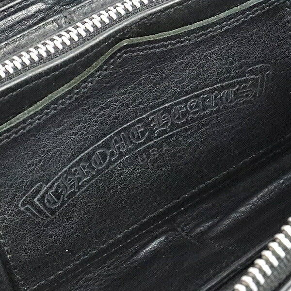 CHROME HEARTS REC ZIP Plain Round Zipper Long Wallet Black