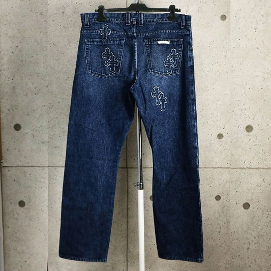 CHROME HEARTS Blue Cross Patch Denim Jeans Size 38