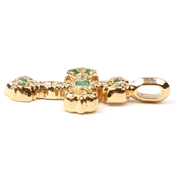 CHROME HEARTS 22K Tiny Filigree Cross Pave Emerald Pendant