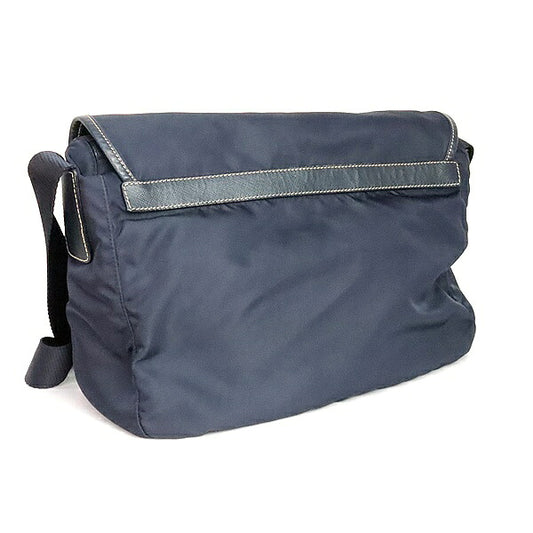 PRADA Triangle Logo Nylon Saffiano Messenger Bag Navy