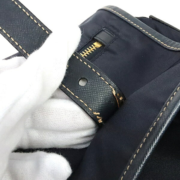 PRADA Triangle Logo Nylon Saffiano Messenger Bag Navy