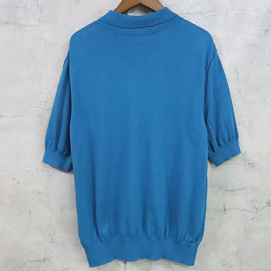 CELINE Triomphe Logo Embroidered Cotton Polo Blue Size M