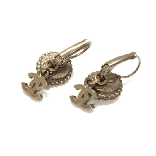 CHANEL Sparkly Coco Mark Earrings Silver