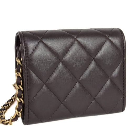 CHANEL Matelasse Mini Chain Lambskin Brown Wallet