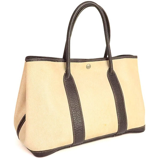 HERMES Garden Party PM Toile H Brown Silver Tote Bag