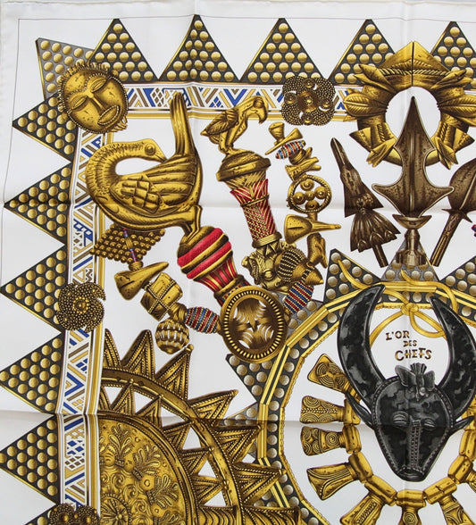 HERMES L'OR DES CHEFS Carré 90 Scarf White