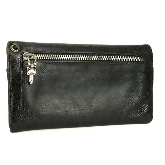 CHROME HEARTS Cross Button Wave Leather Wallet Black