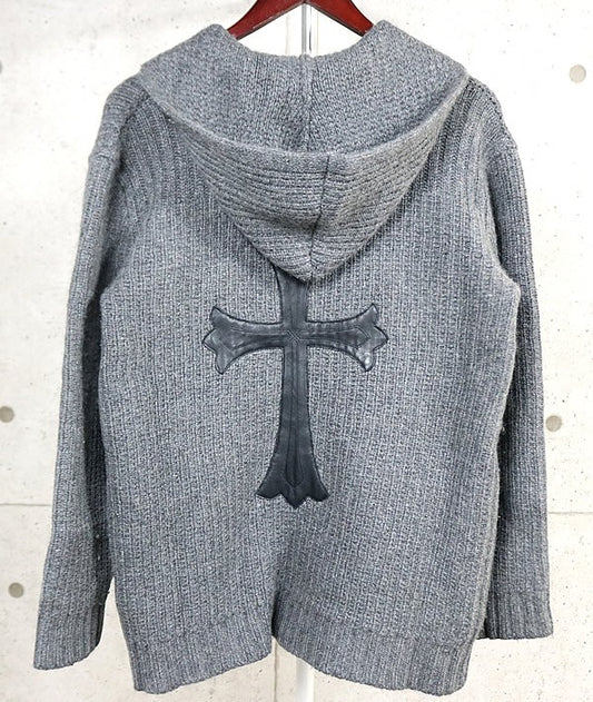 CHROME HEARTS Cashmere Large Cross Patch Hoodie Gray Size M