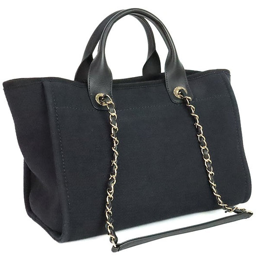 CHANEL Deauville MM Mixed Fiber Bag Black