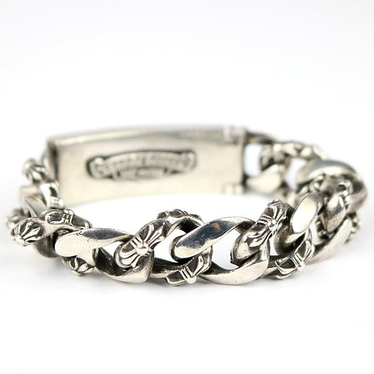CHROME HEARTS Fancy Link Floral Cross ID Bracelet Silver