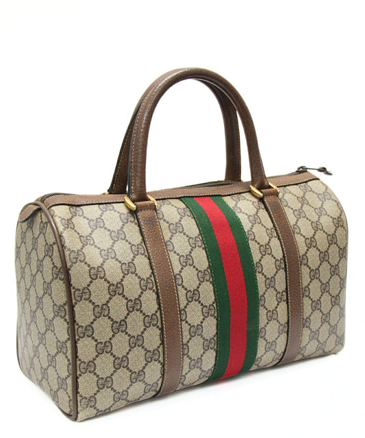 GUCCI Old Gucci Sherry Line PVC Leather Boston Beige Brown