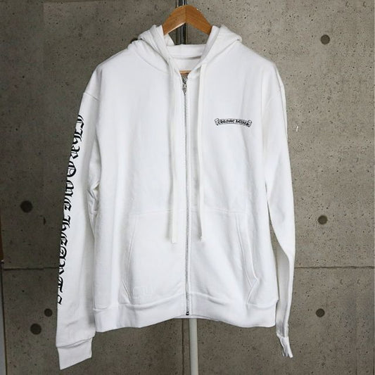 CHROME HEARTS Scroll Label Sleeve Logo Hoodie White Size M
