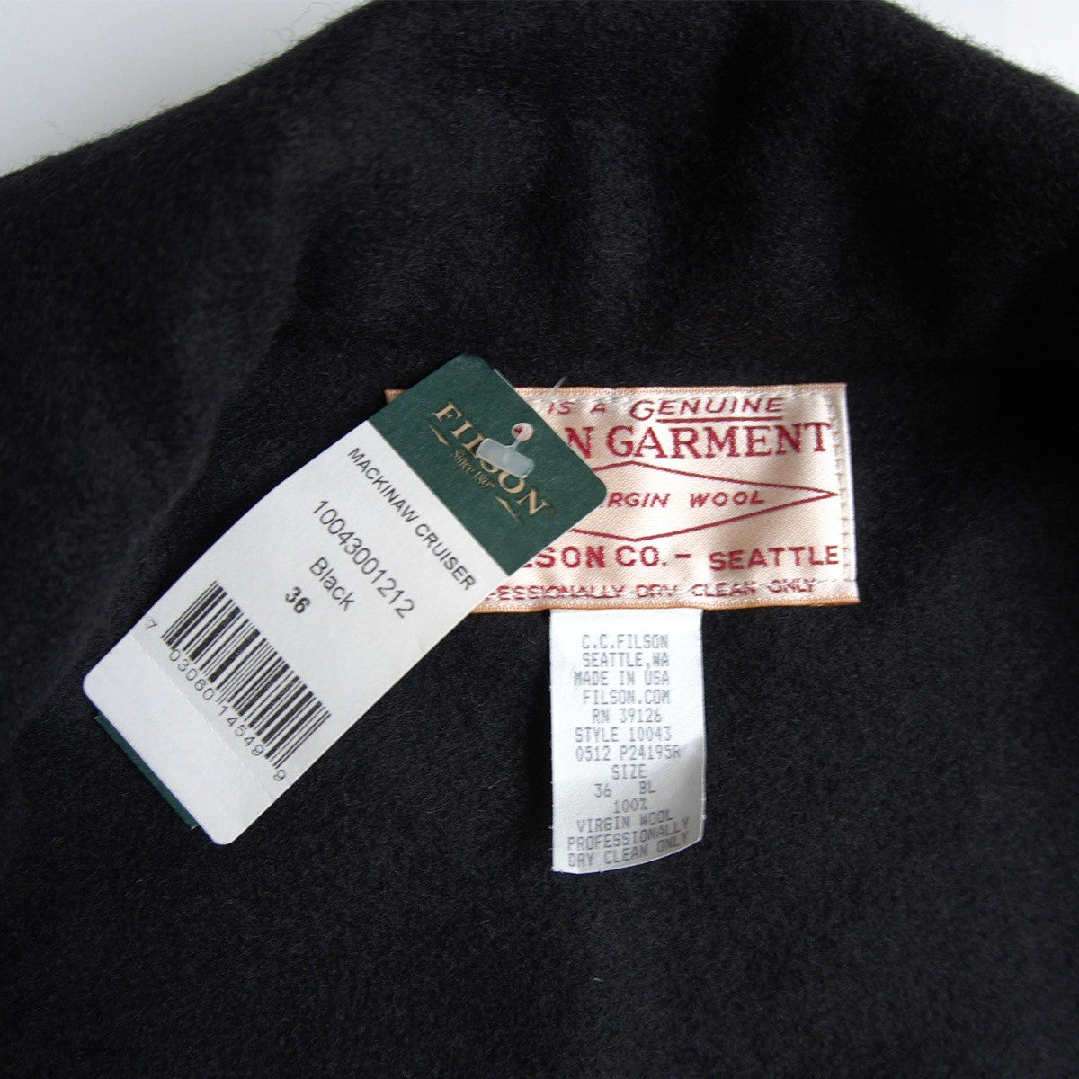 FILSON Mackinaw Cruiser Wool Jacket Black Size 36