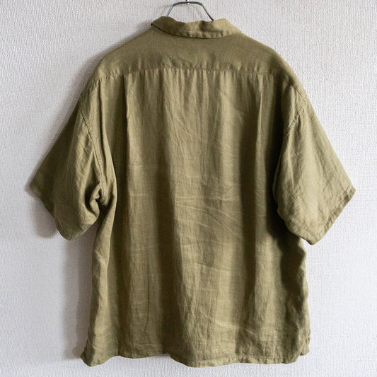 NIGEL CABOURN Linen Twill Open Collar Shirt Size M