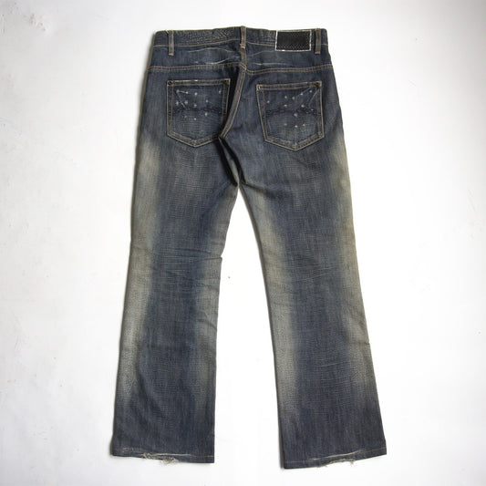 MIDAS9 Y2K Distressed Bleached Flare Denim Pants Size 34
