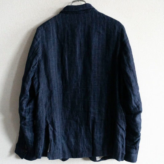 bergfabel Linen Cotton Stripe Farmer Jacket Navy Size M