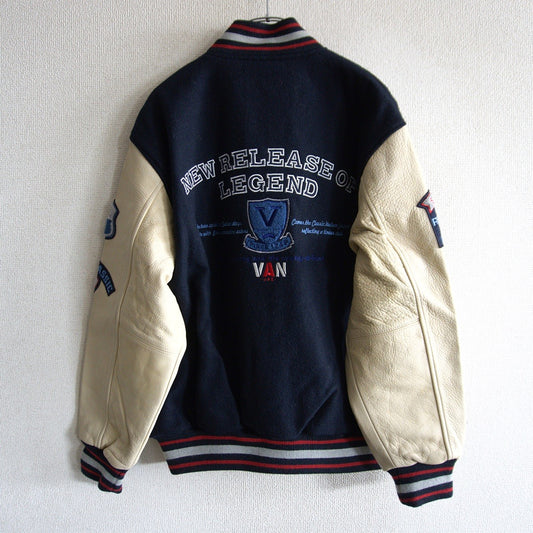 VAN JAC Leather Sleeve Varsity Jacket Patch Design Size M