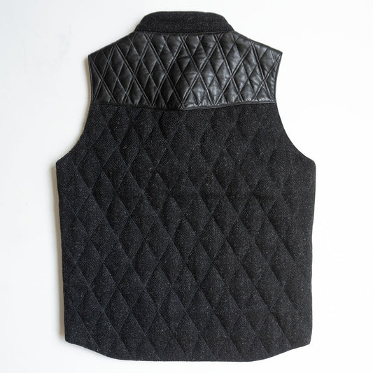 THE FLAT HEAD x Harris Tweed Leather Paneled Vest Size 40