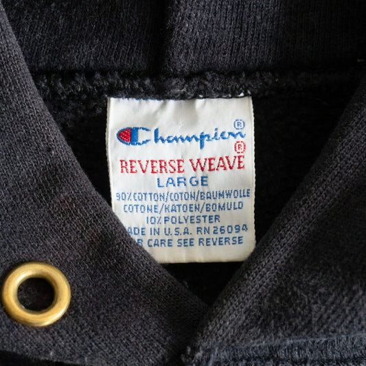CHAMPION 90s Reverse Weave Black Hoodie USA Made Size L