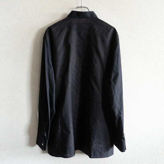 HERMES Selier Button Back Print Shirt Black Size 41
