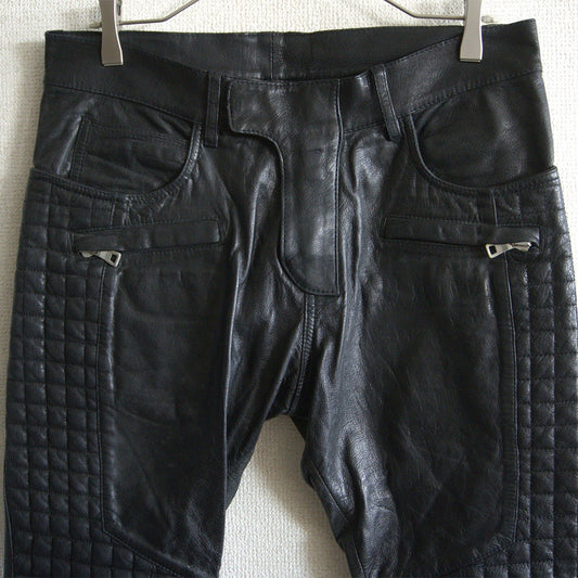 BALMAIN Leather Biker Pants Black Size 29