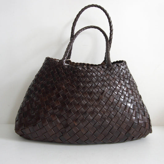 DRAGON Dark Brown Woven Leather Mesh Hand Bag Size ONE SIZE