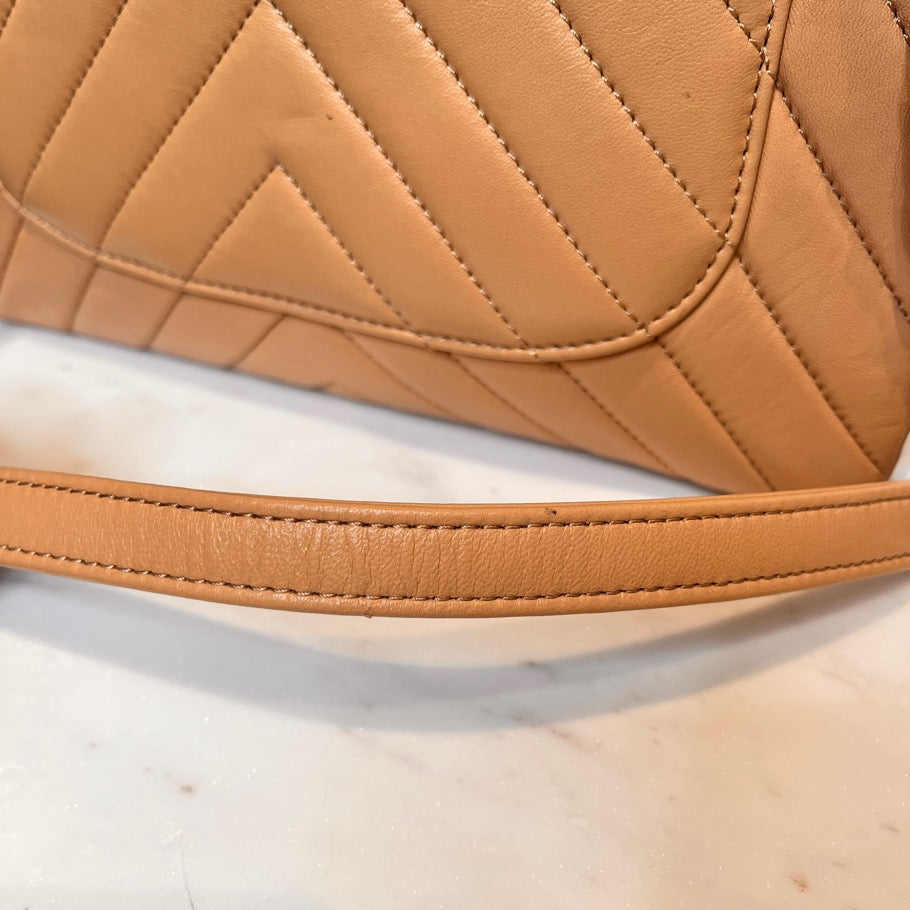 CHANEL V-Stitch Top Handle Bag Beige Size ONE SIZE
