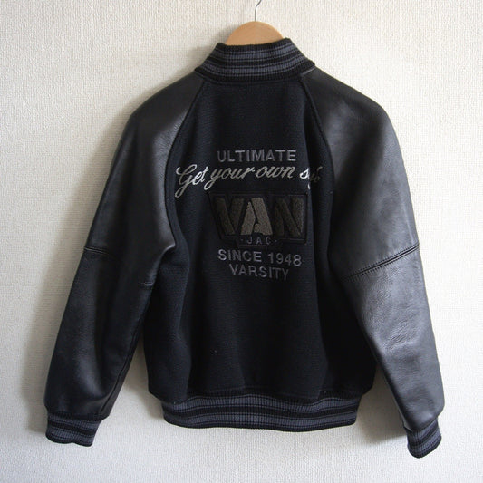 VAN JAC Black Sleeve Leather Varsity Jacket Size M