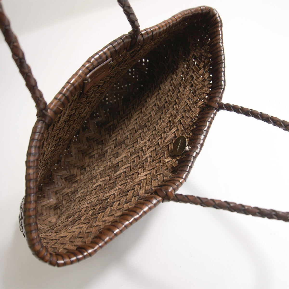 DRAGON Brown Leather Mesh Woven Hand Bag