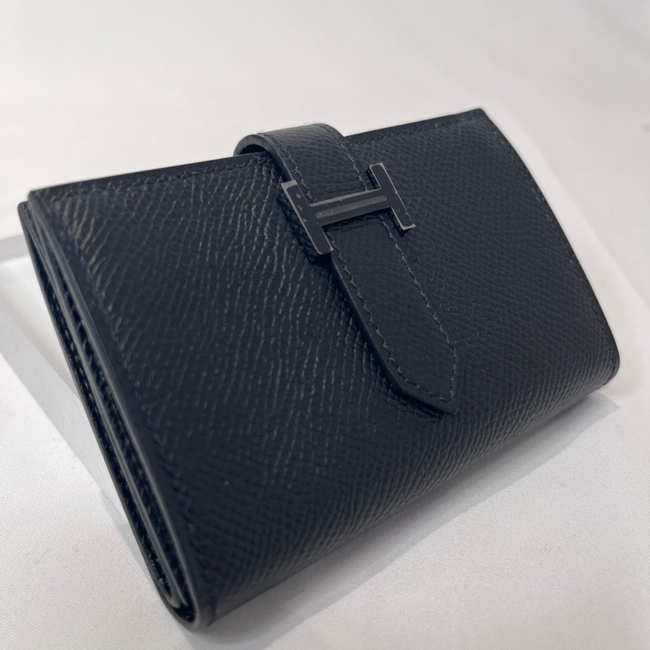 HERMES Bearn Mini Noir Veau Epsom Coin Wallet