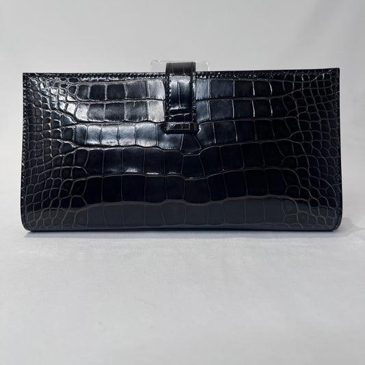 HERMES Bearn Soufflet Shiny Black Alligator Wallet