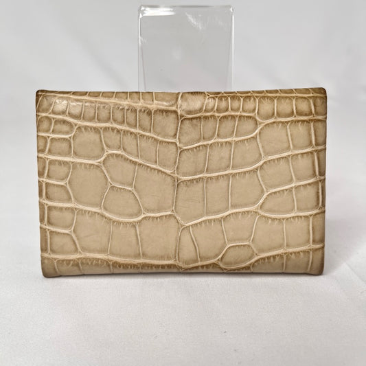 HERMES Calvi Matte Beton White Alligator Card Case