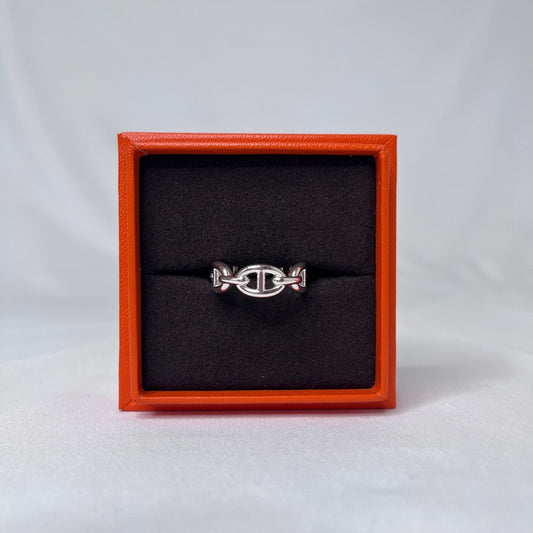 HERMES Chaine d'Ancre Enchainee PM Silver Ring Size 57