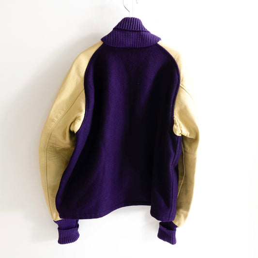 SKOOKUM Melton Leather Varsity Jacket Purple Ecru Size 40