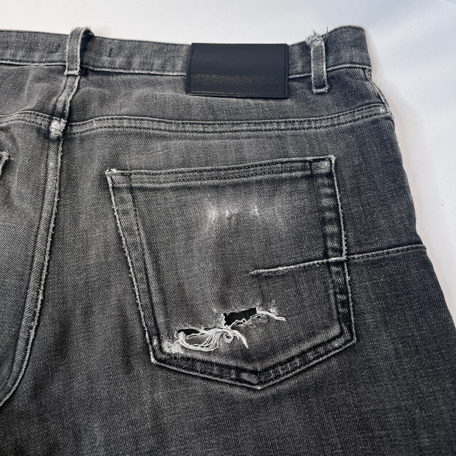 Dior Homme Button Fly Leather Patch Jeans Black Size 31