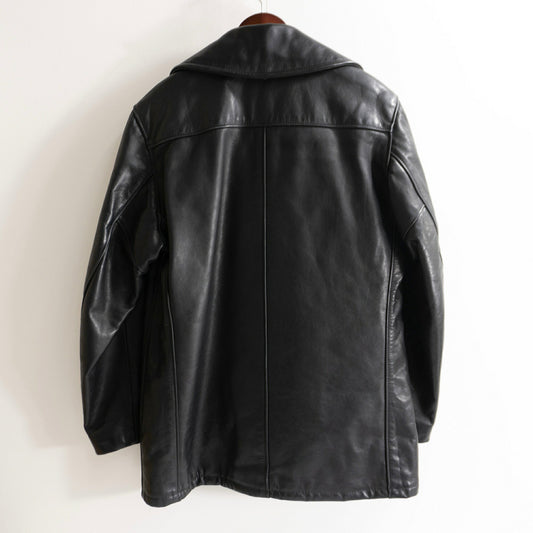 SCHOTT 140 Black Leather Pea Coat Size 38