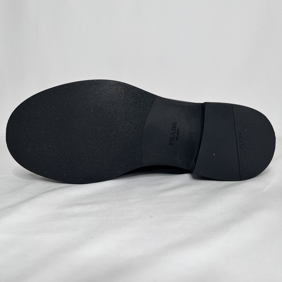 PRADA Plate Logo Black Leather Loafers Size 24.5cm