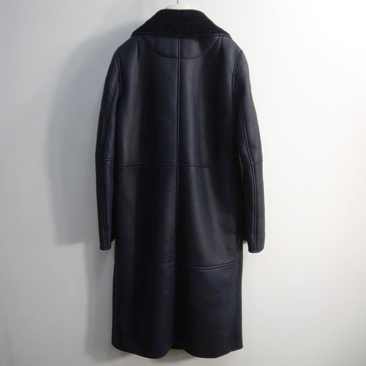 LOEWE Lambskin Shearling Long Coat Navy Size 34