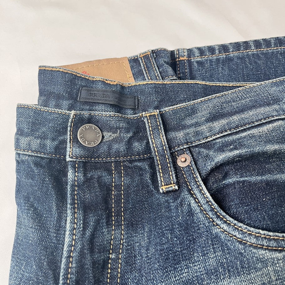 PRADA Washed Distressed Denim Jeans Navy Size 29