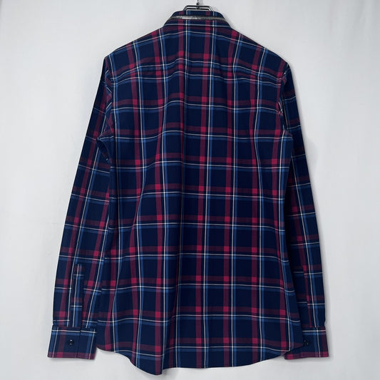 GIVENCHY Zipper Check Long Sleeve Shirt Navy Size 37
